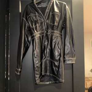 Emory Park Black Leather Jacket with Collared Neckline